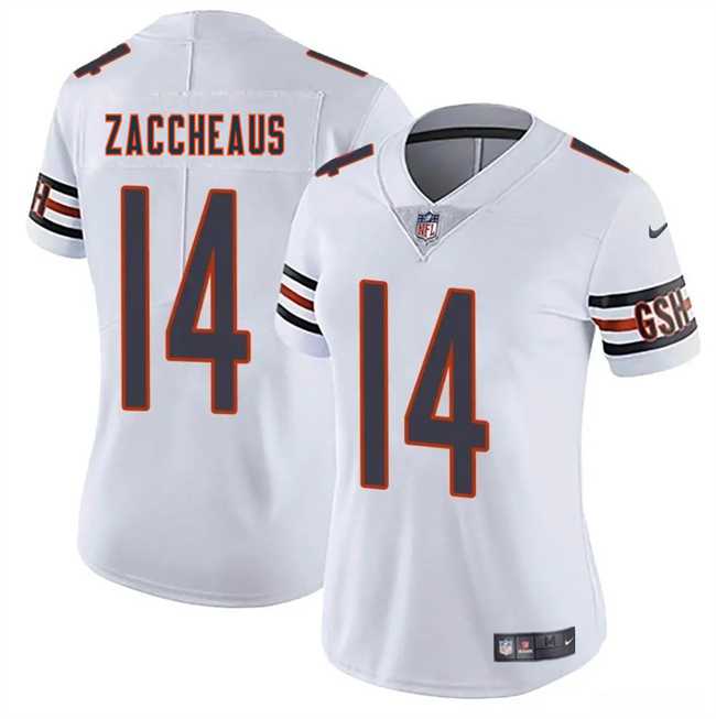 Women%27s Chicago Bears #14 Olamide Zaccheaus White 2025 Vapor Stitched Jersey Dzhi